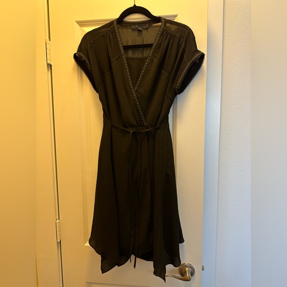 All Saints Black Claria Studded Short Sleeves Faux Wrap Asymmetrical Dress - Picture 2 of 3